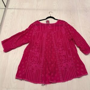Pink  Johnny was heavy Floral Embroidered front and back long sleeve, swing top